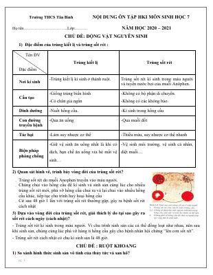 Đề cương ôn tập học kì 1 môn Sinh lớp 7 năm 2020 - 2021 THCS Tân Bình