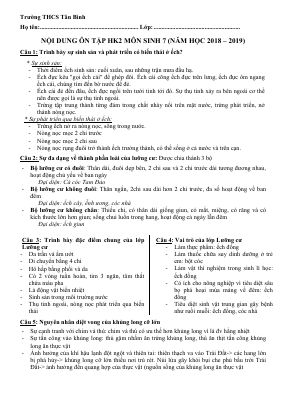 Đề cương ôn tập học kì 2 môn Sinh lớp 7 năm 2018 - 2019