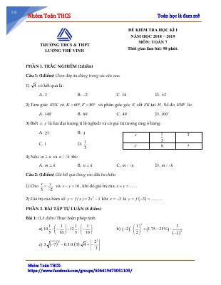 Đề thi học kì 1 môn Toán lớp 7 năm 2018 - 2019 THPT Lương Thế Vinh