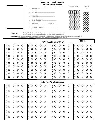 Phiếu trả lời trắc nghiệm bài thi KHTN - KHXH