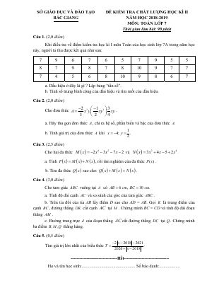 Đề thi học kì 2 Toán 7 năm 2018  2019 sở GDĐT Bắc Giang