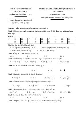 Đề thi học kì 2 Toán 7 năm 2018 2019 THCS Thắng Thủy Vĩnh Long Hải Phòng