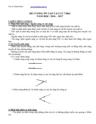 Đề cương ôn tập học kì 1 môn Vật lý lớp 7 cơ bản chọn lọc