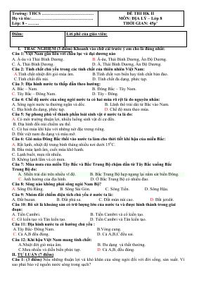 Đề thi thử học kì 2 môn Địa lý lớp 8 có đáp án chi tiết