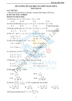 Đề cương ôn tập học kỳ 1 môn Toán lớp 8 Trường THCS Nam Từ Liêm năm 2021 - 2022
