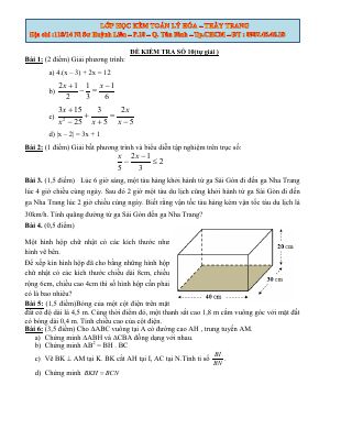 Đề thi thử học kì 2 môn Toán lớp 8 chọn lọc