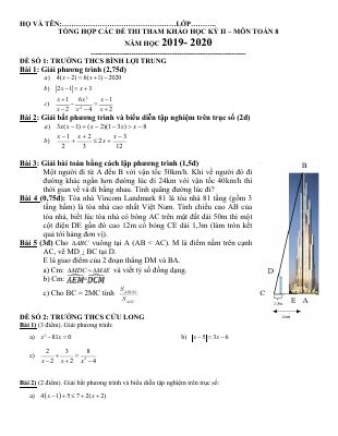 Bộ đề thi học kì 2 môn Toán lớp 8 năm 2019 - 2020