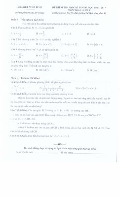 Đề thi học kì 2 Toán 8 năm 2016  2017 sở Ninh Bình
