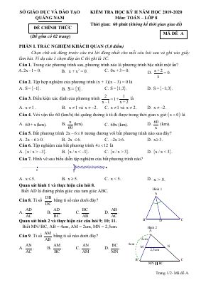 Đề thi học kỳ 2 Toán 8 năm học 2019  2020 sở GDĐT Quảng Nam