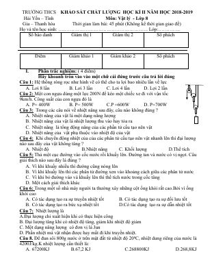 Đề thi thử học kì 2 môn Vật lý lớp 8 THCS Hải Yến có đáp án