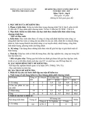 Đề thi thử học kì 2 môn Vật lý lớp 8 THCS Bản Luộc có đáp án