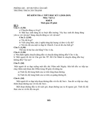 2 Đề thi học kì 1 môn Vật lý lớp 8 THCS Cần Thạnh năm 2018 - 2019