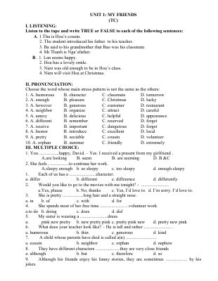 Đề cương ôn tập học kì 1 môn Anh lớp 8 năm 2018 - 2019 chọn lọc