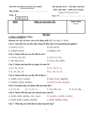Đề thi thử học kì 2 môn Hóa lớp 8 có đáp án chi tiết
