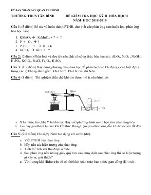 Đề thi học kì 2 môn Hóa lớp 8 THCS Tân Bình có đáp án