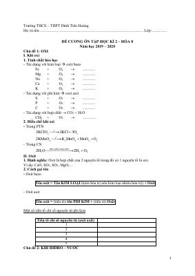 Đề ôn thi học kì 2 môn Hóa lớp 8 THCS Đinh Tiên Hoàng