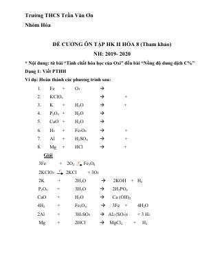 Đề cương ôn thi học kì 2 môn Hóa lớp 8 năm 2019 - 2020