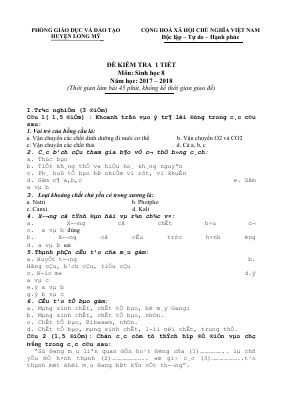 Đề thi thử giữa kì 2 môn Sinh lớp 8 THCS Long Mỹ có đáp án
