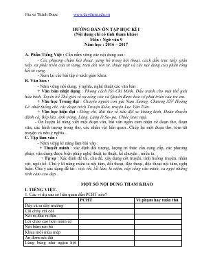 Đề cương ôn tập học kì 1 môn Văn lớp 9 năm 2020 - 2021 chọn lọc