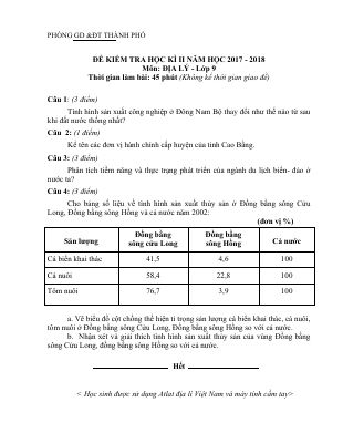 Đề thi thử học kì 2 môn Địa lý lớp 9 có hướng dẫn