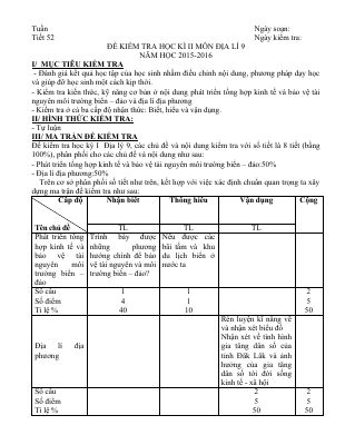 Đề thi thử học kì 2 môn Địa lý lớp 9 chọn lọc