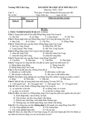 Đề thi thử học kì 2 môn Địa lý lớp 9 có lời giải hay