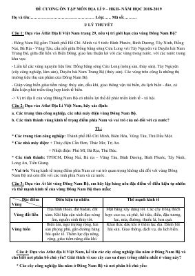 Đề cương ôn tập học kì 2 môn Địa lớp 9 năm 2018 - 2019