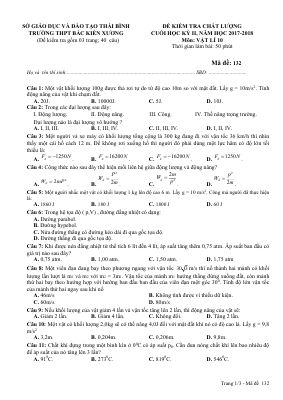 Đề thi thử học kì 2 môn Vật lý lớp 9 THCS Bắc Kiến Xương