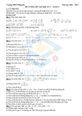 Đề cương ôn tập học kỳ 1 môn Toán lớp 9 Trường THCS Đống Đa năm 2021 - 2022