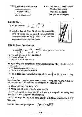Đề thi học kì 1 môn Toán lớp 9 năm 2019  2020 quận Ba Đình