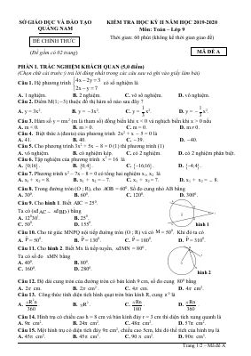 Đề thi học kỳ 2 Toán 9 năm học 2019  2020 sở GDĐT Quảng Nam