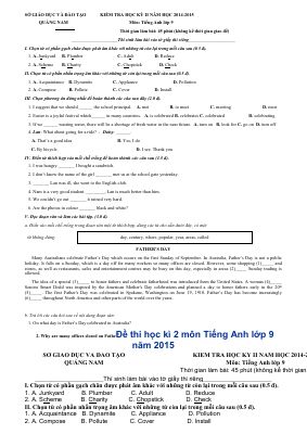 Đề thi học kì 2 môn Anh lớp 9 chọn lọc