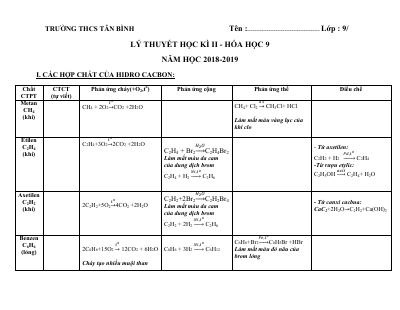 ôn tập học kì 1 môn Hóa lớp 9 - Các hợp chất của Hydrocarbon