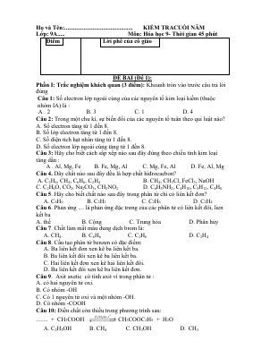 3 Đề thi thử học kì 2 môn Hóa lớp 9 chọn lọc