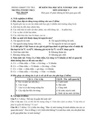 Đề thi học kỳ 2 môn Sinh lớp 9 có chọn lọc