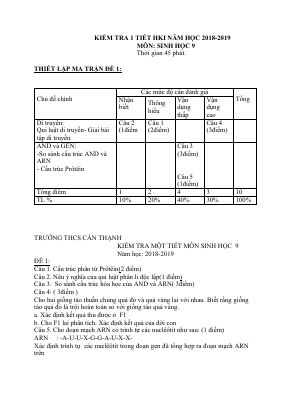 2 Đề thi học kì 1 môn Sinh lớp 9 THCS Cần Thạnh có đáp án