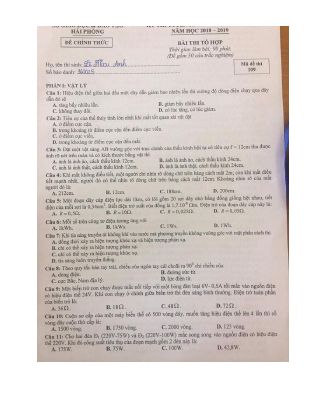Đề thi tuyển sinh vào lớp 10 môn Vật lý năm 2018 sở hải phòng mã 109