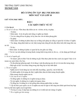 Đề cương ôn tập học kì 1 môn Văn lớp 10 năm 2020 - 2021 THPT Linh Trung
