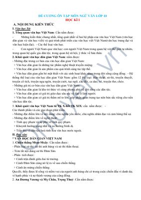 Đề cương và bộ đề ôn thi học kỳ 1 có đáp án môn Văn lớp 10
