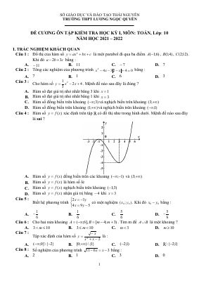 Đề cương ôn tập học kỳ 1 môn Toán lớp 10 Trường THPT Lương Ngọc Quyến Tỉnh Thái Nguyên năm 2021 - 2022
