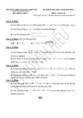Đề thi học kì 1 môn Toán lớp 10 THPT Nguyễn Khuyến