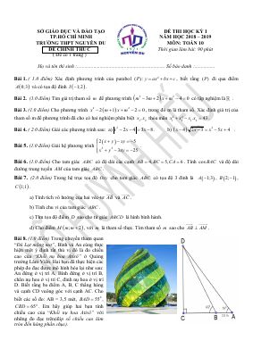 Đề thi học kì 1 môn Toán lớp 10 THPT Nguyễn Du