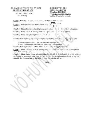 Đề thi học kì 1 môn Toán lớp 10 THPT Gò Vấp