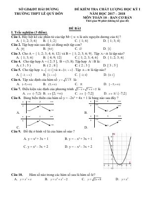 Đề thi học kì 1 môn Toán lớp 10 THPT chuyên Lê Quý Đôn có đáp án