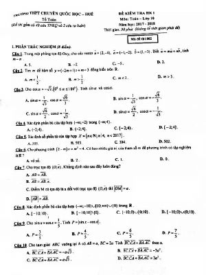 Đề thi học kì 1 môn Toán lớp 10 chuyên Quốc Học Huế - Mã 802