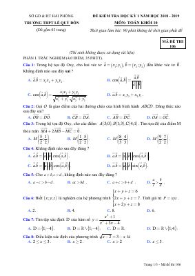 Đề thi học kì 1 môn Toán lớp 10 chuyên Lê Quý Đôn - Mã đề 106