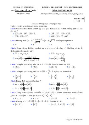Đề thi học kì 1 môn Toán lớp 10 chuyên Lê Quý Đôn - Mã đề 103