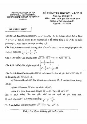 Đề thi học kì 1 môn Toán lớp 10 THPT chuyên Ngoại Ngữ