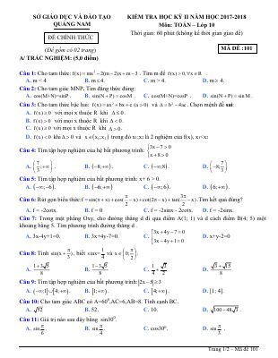 Đề thi thử học kì 2 môn Toán lớp 10 chọn lọc - Đề 1