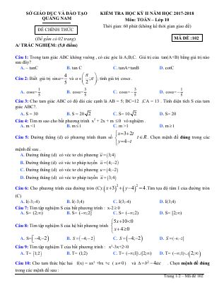 Đề thi học kì 2 môn Toán lớp 10 sở Quảng Nam